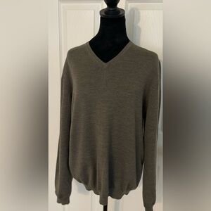 Brooks Brothers Pullover Merino‎ Wool Sweater Men’s Medium Olive Green V Neck